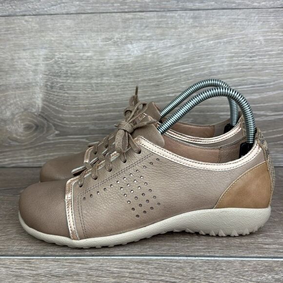 Naot Avena Stone Tan Nubuck Women’s Sz 7/EU 38 Metallic Lace Up Oxford Shoes - Picture 3 of 10